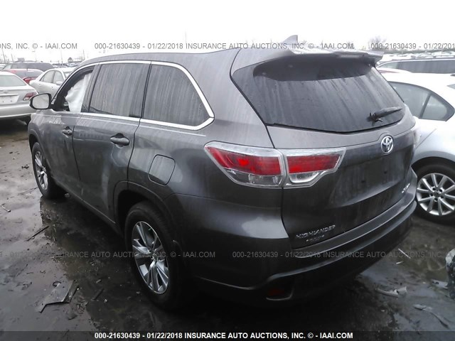 5TDJKRFH4FS137836 - 2015 TOYOTA HIGHLANDER XLE Մոխրագույն լուսանկար 3