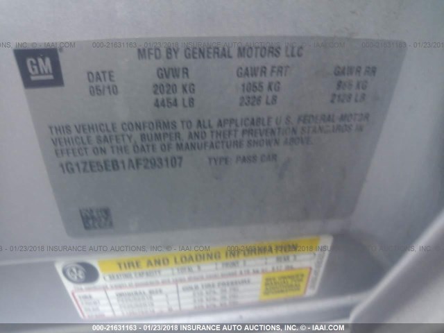 1G1ZE5EB1AF293107 - 2010 CHEVROLET MALIBU LTZ 银色 照片 9