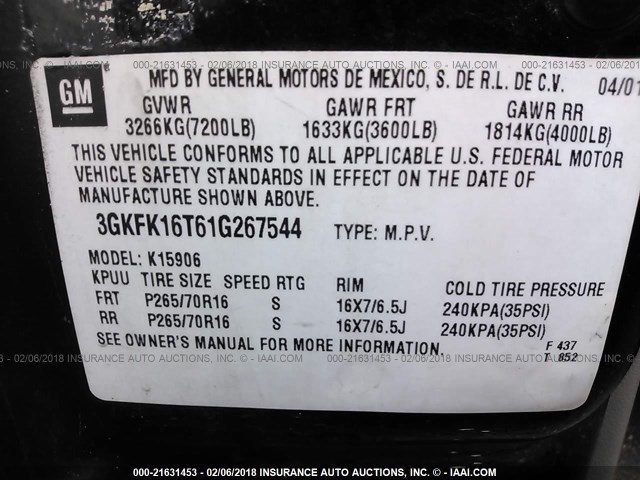 3GKFK16T61G267544 - 2001 GMC YUKON XL K1500 BLACK photo 9