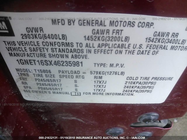 1GNET16SX46235981 - 2004 CHEVROLET TRAILBLAZER EXT LS/EXT LT RED photo 9