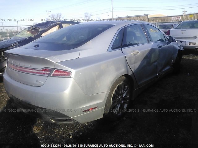 3LN6L2LUXER835697 - 2014 LINCOLN MKZ HYBRID SILVER photo 4