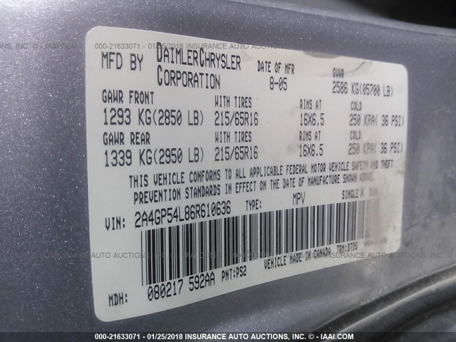 2A4GP54L86R610636 - 2006 CHRYSLER TOWN & COUNTRY TOURING SILVER photo 9