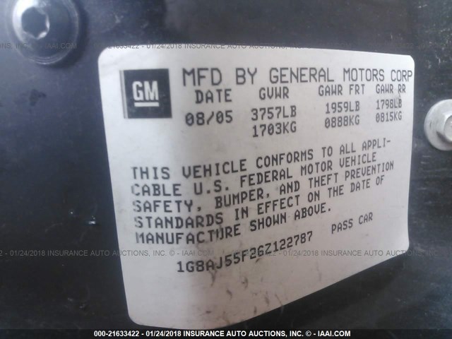 1G8AJ55F26Z122787 - 2006 SATURN ION LEVEL 2 Mavi foto 9
