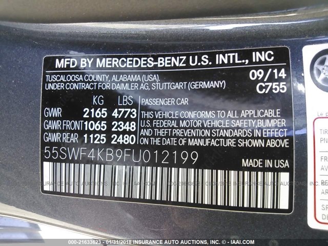 55SWF4KB9FU012199 - 2015 MERCEDES-BENZ C 300 4MATIC BLACK photo 9