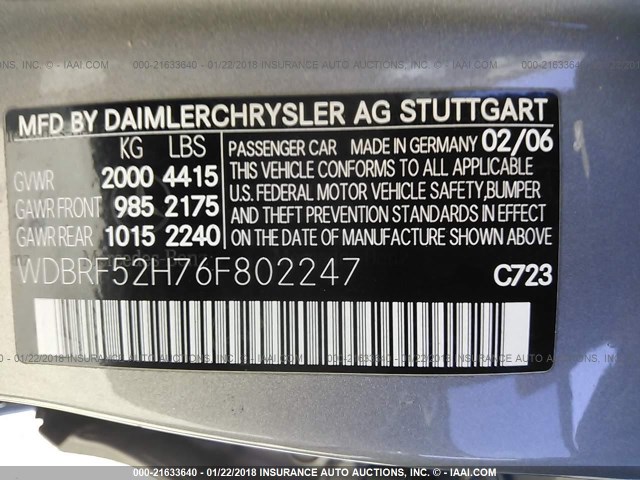 WDBRF52H76F802247 - 2006 MERCEDES-BENZ C GENERATION 2006 230 SILVER photo 9