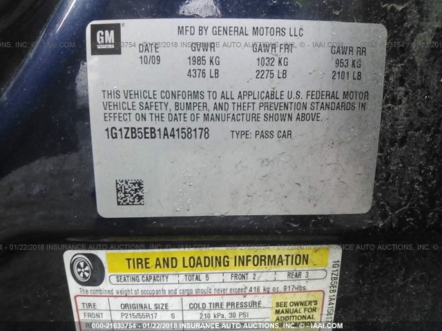 1G1ZB5EB1A4158178 - 2010 CHEVROLET MALIBU LS BLUE photo 9