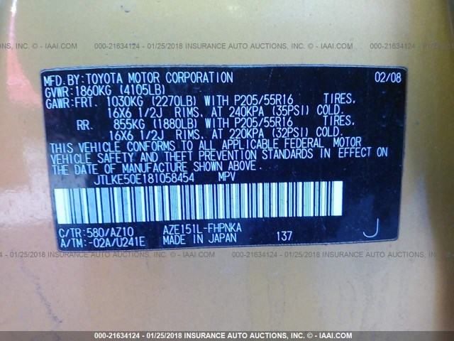 JTLKE50E181058454 - 2008 TOYOTA SCION XB GOLD photo 9