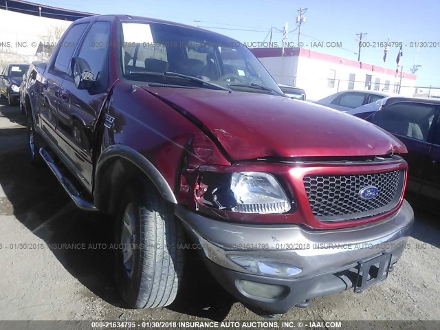 1FTRW08L02KA94604 - 2002 FORD F150 SUPERCREW RED photo 1