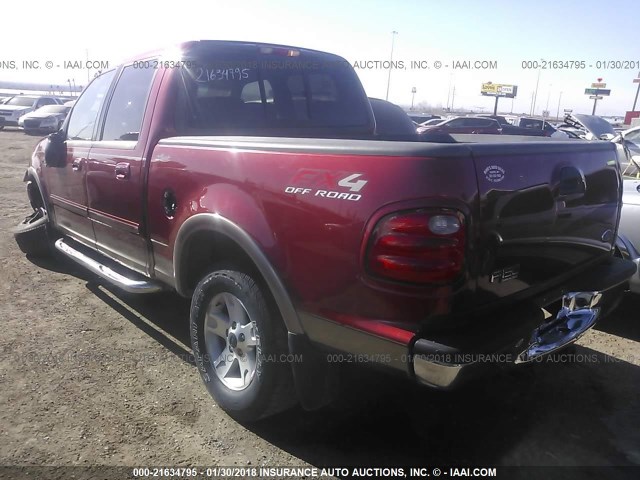 1FTRW08L02KA94604 - 2002 FORD F150 SUPERCREW RED photo 3