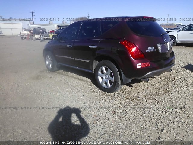 JN8AZ08W37W645353 - 2007 NISSAN MURANO SL/SE/S MAROON photo 3