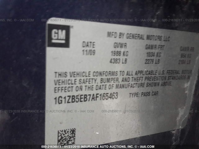1G1ZB5EB7AF165463 - 2010 CHEVROLET MALIBU LS 蓝色 照片 9