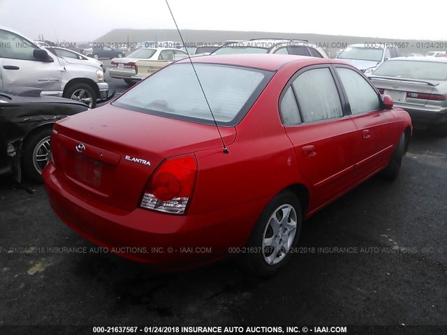 KMHDN46D54U821478 - 2004 HYUNDAI ELANTRA GLS/GT RED photo 4