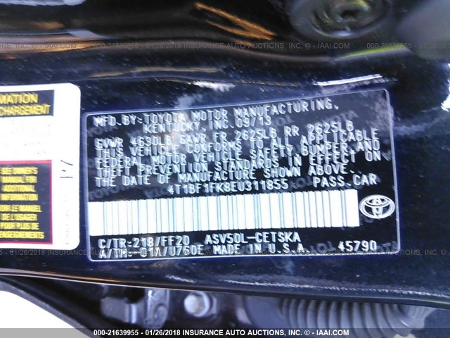 4T1BF1FK8EU311855 - 2014 TOYOTA CAMRY L/SE/LE/XLE 黑色 照片 9