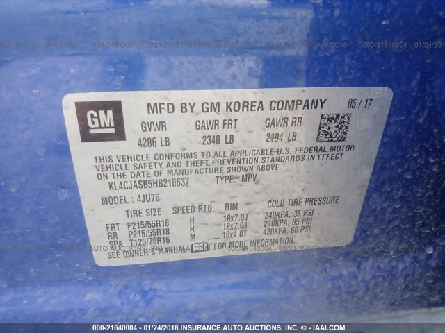 KL4CJASB5HB218637 - 2017 BUICK ENCORE PREFERRED Blau Foto 9