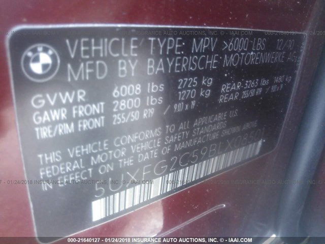 5UXFG2C59BLX08501 - 2011 BMW X6 XDRIVE35I RED photo 9