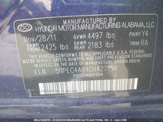 5NPEC4AB4CH427158 - 2012 HYUNDAI SONATA SE/LIMITED PURPLE photo 9