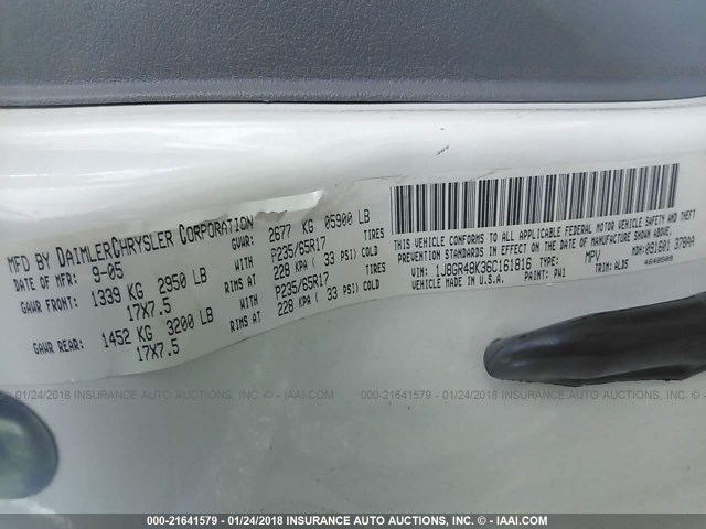 1J8GR48K36C161816 - 2006 JEEP GRAND CHEROKEE LAREDO/COLUMBIA/FREEDOM 白色 照片 9