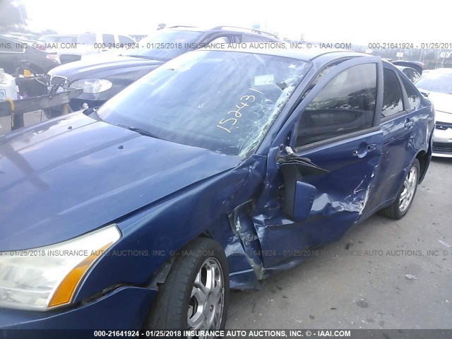 1FAHP35N28W152431 - 2008 FORD FOCUS SE/SEL/SES BLUE photo 6