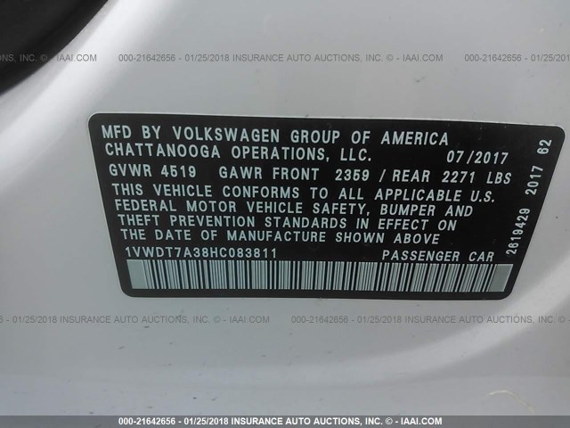 1VWDT7A38HC083811 - 2017 VOLKSWAGEN PASSAT R-LINE Ağ foto 9