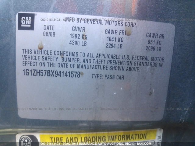 1G1ZH57BX94141578 - 2009 CHEVROLET MALIBU 1LT 浅蓝色 照片 9