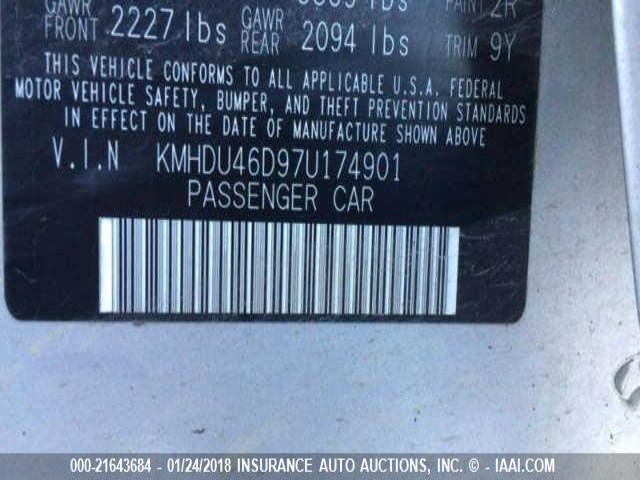 KMHDU46D97U174901 - 2007 HYUNDAI ELANTRA GLS/SE/LIMITED SILVER photo 9