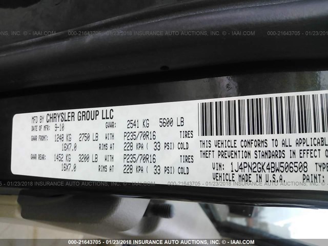 1J4PN2GK4BW506508 - 2011 JEEP LIBERTY SPORT 绿色 照片 9