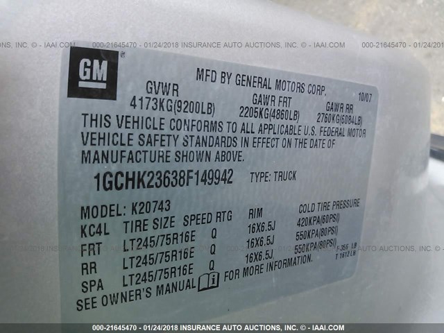 1GCHK23638F149942 - 2008 CHEVROLET SILVERADO K2500 HEAVY DUTY SILVER photo 9