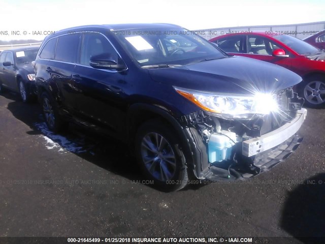 5TDJKRFH9ES019831 - 2014 TOYOTA HIGHLANDER XLE ლურჯი ფოტო 1