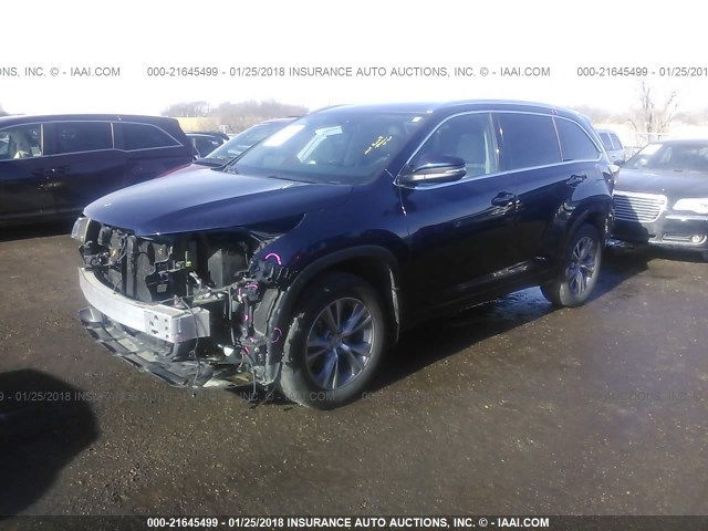 5TDJKRFH9ES019831 - 2014 TOYOTA HIGHLANDER XLE ლურჯი ფოტო 2