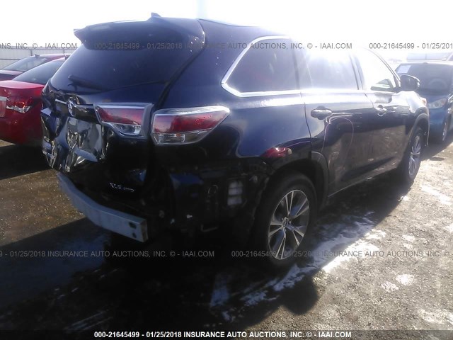 5TDJKRFH9ES019831 - 2014 TOYOTA HIGHLANDER XLE ლურჯი ფოტო 4