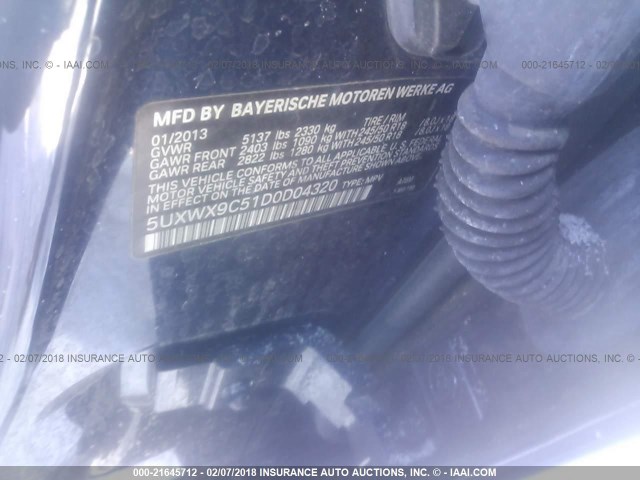 5UXWX9C51D0D04320 - 2013 BMW X3 XDRIVE28I BLACK photo 9