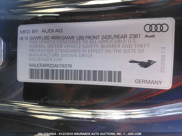 WAUCFAFR2DA078378 - 2013 AUDI A5 PREMIUM BLACK photo 9