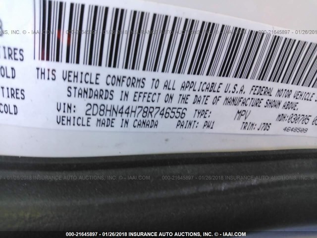 2D8HN44H78R746556 - 2008 DODGE GRAND CARAVAN SE WHITE photo 9