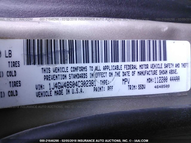 1J4GW48S04C302381 - 2004 JEEP GRAND CHEROKEE LAREDO/COLUMBIA/FREEDOM 锡色 照片 9