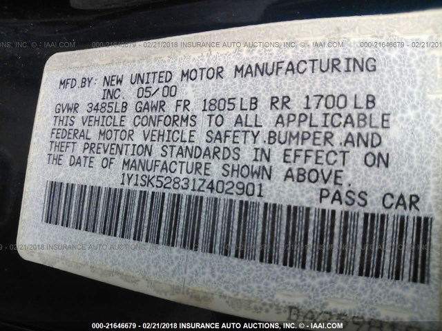 1Y1SK52831Z402901 - 2001 CHEVROLET GEO PRIZM LSI 蓝色 照片 9