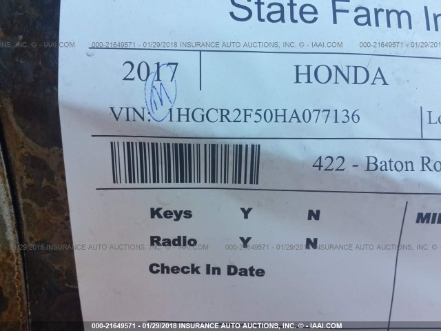 1HGCR2F50HA077136 - 2017 HONDA ACCORD SPORT 棕色 照片 9