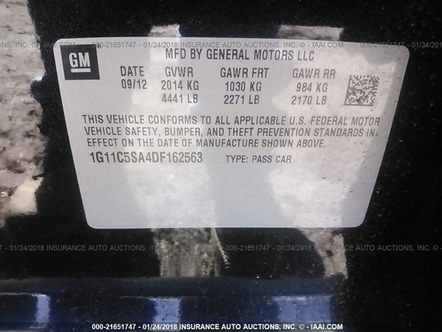 1G11C5SA4DF162563 - 2013 CHEVROLET MALIBU 1LT 黑色 照片 9