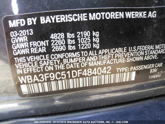 WBA3F9C51DF484042 - 2013 BMW ACTIVEHYBRID 3  GRAY photo 9