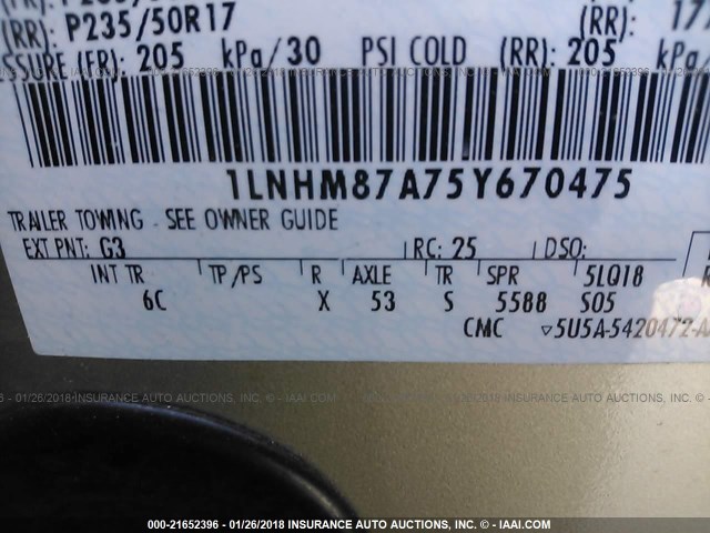 1LNHM87A75Y670475 - 2005 LINCOLN LS 金色 照片 9