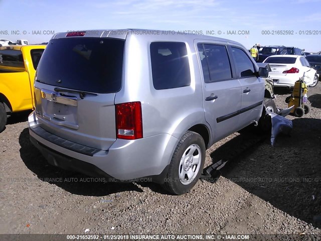 5FNYF3H26DB014503 - 2013 HONDA PILOT LX SILVER photo 4