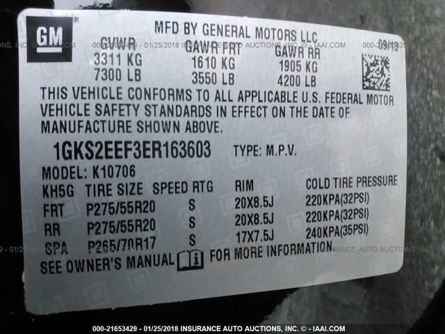 1GKS2EEF3ER163603 - 2014 GMC YUKON DENALI BLACK photo 9