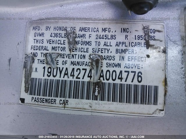 19UYA41643A007818 - 2003 ACURA 3.2CL TYPE-S SILVER photo 9