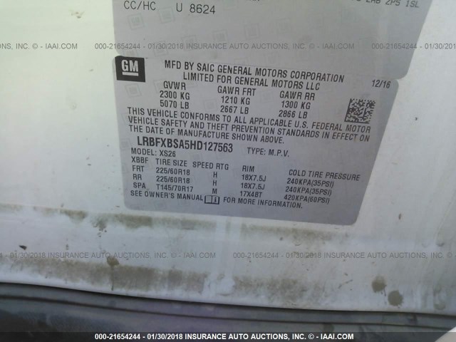 LRBFXBSA5HD127563 - 2017 BUICK ENVISION ESSENCE Սպիտակ լուսանկար 9