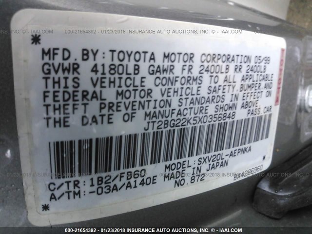 JT2BG22K5X0356848 - 1999 TOYOTA CAMRY LE/XLE GRAY photo 9