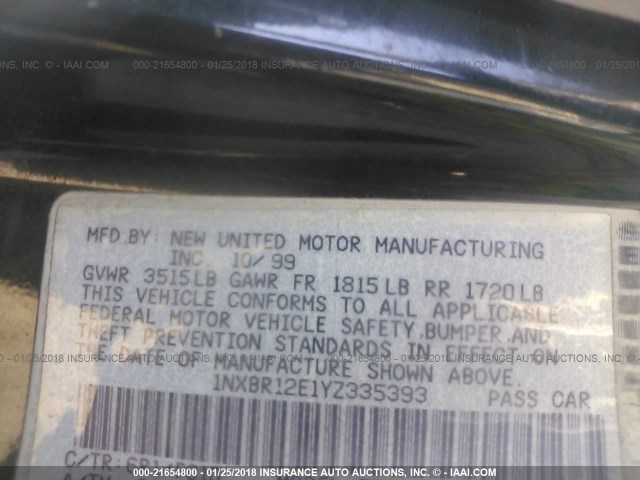 1NXBR12E1YZ335393 - 2000 TOYOTA COROLLA VE/CE/LE 绿色 照片 9