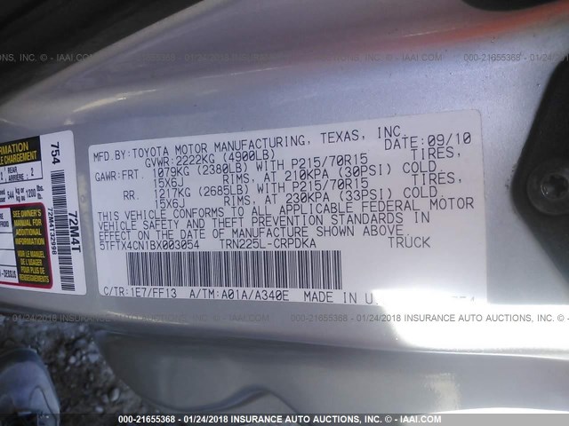 5TFTX4CN1BX003054 - 2011 TOYOTA TACOMA ACCESS CAB Silber Foto 9