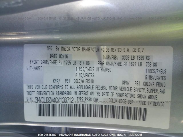 3MYDLBZV4GY138712 - 2016 TOYOTA SCION IA GRAY photo 9