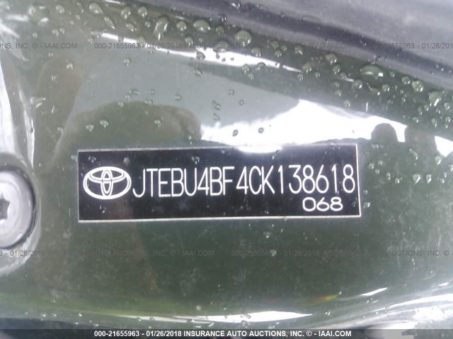 JTEBU4BF4CK138618 - 2012 TOYOTA FJ CRUISER GREEN photo 9