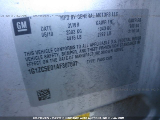 1G1ZC5E01AF307897 - 2010 CHEVROLET MALIBU 1LT ვერცხლისფერი ფოტო 9