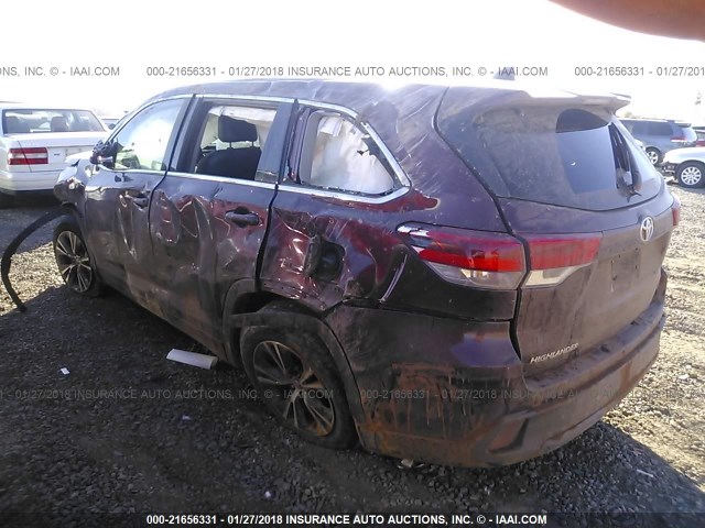 5TDZZRFH2HS200854 - 2017 TOYOTA HIGHLANDER LE/LE PLUS BURGUNDY photo 3